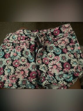 Epic Threads Floral Denim Shorts - Pink, Blue & White
